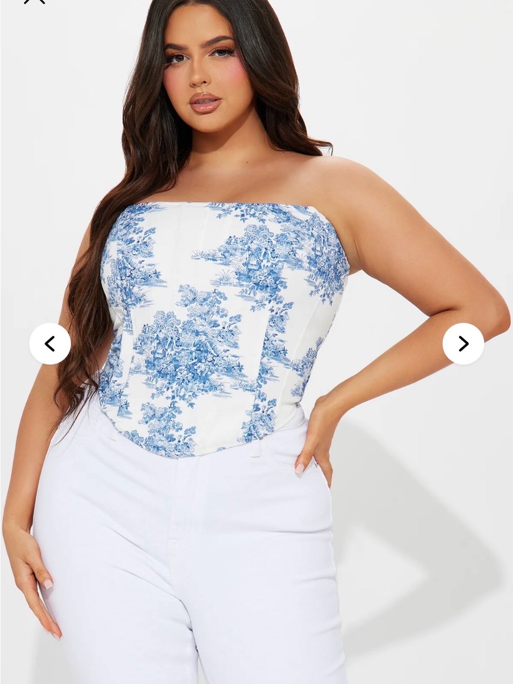 Fashion Nova White Strapless Corset Top - blue combo